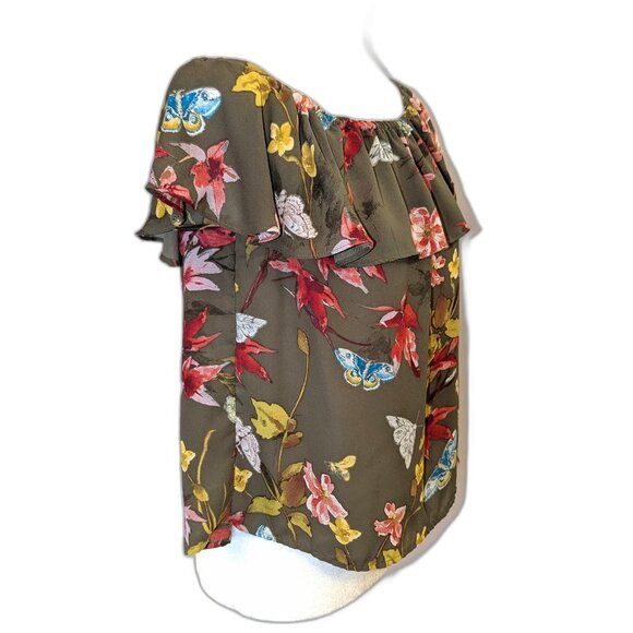 Maeve | Anthropologie Vallita Off-The-Shoulder Blouse Green Motif | Size XS - Picture 3 of 10